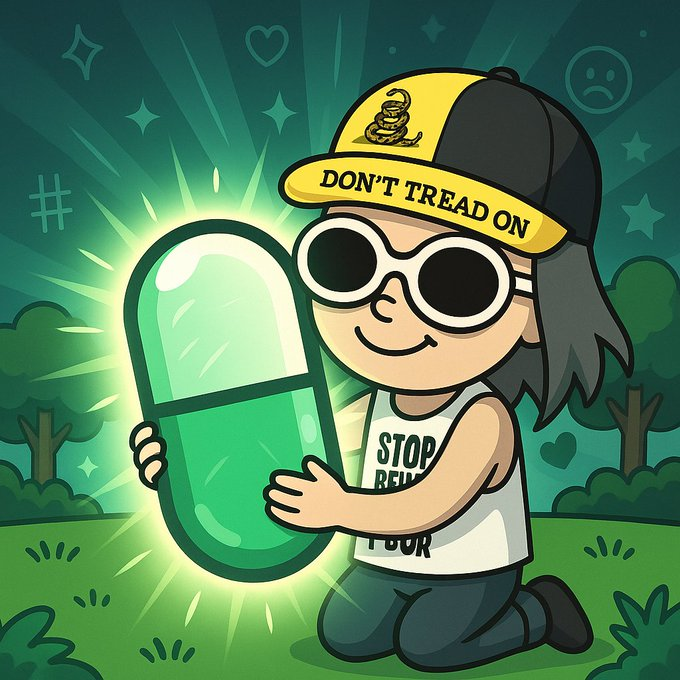 Meme of Alon holding the glowing Pumpfun pill in a park