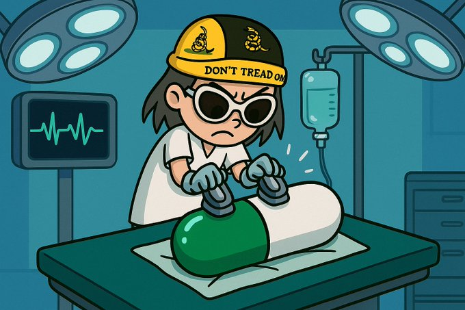 Meme of Alon reviving the Pumpfun pill with a defibrillator